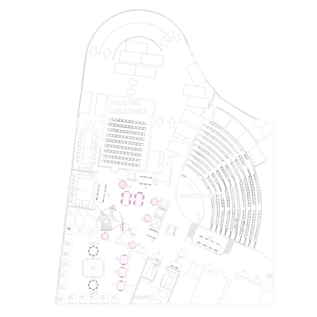 Planta oficial do Centro de Convenções, com numeração completa dos estandes e salas